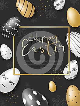 Vector illustration of easter day greetings banner template with hand lettering label - happy easter- with realistic