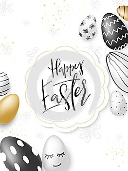 Vector illustration of easter day greetings banner template with hand lettering label - happy easter- with realistic