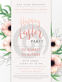 Vector illustration of easter day invitation party poster template with hand lettering label - happy easter- with