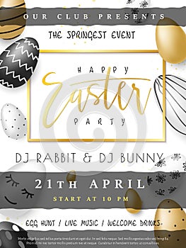 Vector illustration of easter day invitation party poster template with hand lettering label - happy easter- with