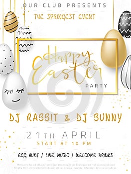 Vector illustration of easter day invitation party poster template with hand lettering label - happy easter- with