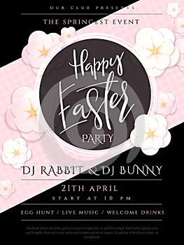 Vector illustration of easter day invitation party poster template with hand lettering label - happy easter- with paper