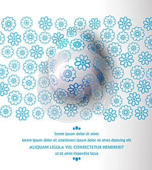 Vector illustration.Easter egg with blue pattern on a floral background. Design element, template