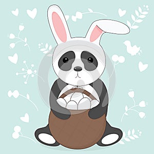 Vector illustration of Easter panda with bunny ears.