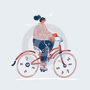 Vector illustration of Eco friendly transport concept. Young modern woman rides bicycle. Female character on bike moves