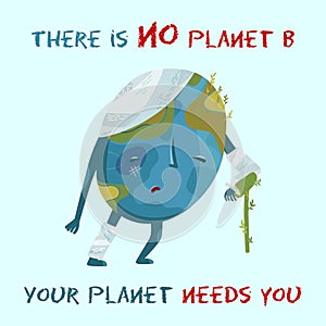 Vector illustration of ecological disaster. Diseased Earth needs you