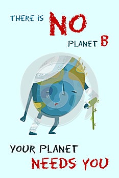 Vector illustration of ecological disaster. Diseased Earth needs you