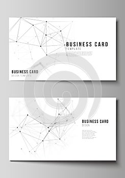 Vector illustration of the editable layout of two creative business cards design templates. Technology, science, medical