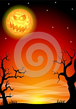 Eerie halloween night background with a full moon