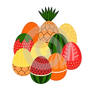 vector illustration. egg. happy Easter. watermelon, orange, melo