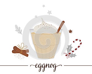 Vector illustration of eggnog isolated on white background. Winter traditional drink