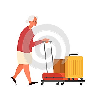 Vector illustration of elderly tourist woman with laggage
