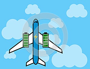 Vector illustration of an electric aircraft which has jet batteries instead of standard engines