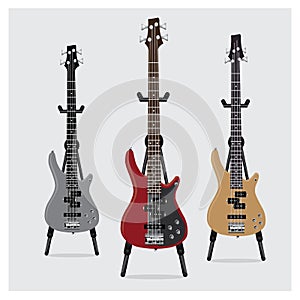 Vector Illustration Electric Bass Guitar set with Stand