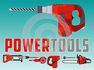 Vector illustration with electric drill hammer and Different Power Tools