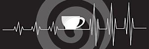 Vector illustration of electrocardiogram with coffee cup shape