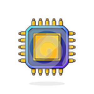 Vector illustration. Electronic Integrated circuit top view. Computer microchip or nano processor. Artificial intelligence