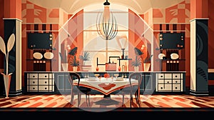 vector illustration of an elegant kitchen with an art deco-inspired design