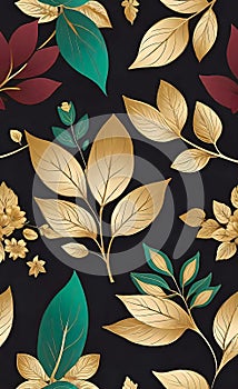 Vector illustration, elegant vintage Japanese leaves with patterns. Pattern of floral gold elements in vintage style for design