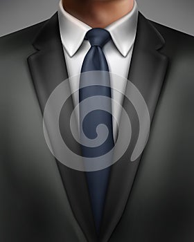 Vector illustration of elegantly dressed man in black suit and necktie isolated on background