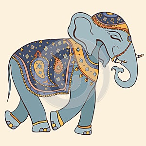 Vector illustration of an elephant. Indian style