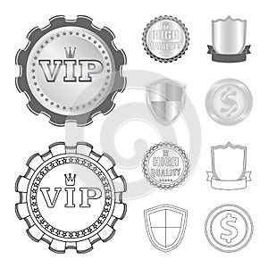 Vector illustration of emblem and badge icon. Set of emblem and sticker stock symbol for web.