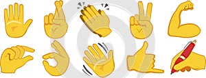 Vector illustration of emoticons of hands yellow