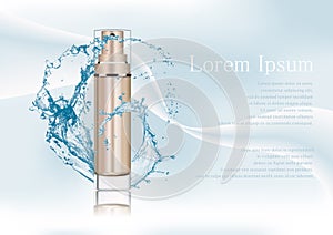 Vector illustration,empty bronze gold package for cosmetic products with pump, tube for lotion, tonic, cream. Realistic