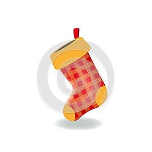 Vector illustration of the empty Christmas stocking isolated on the white background. Long sock for gifts and presents.