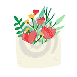 Vector illustration: envelope with flowers. Valentine\'s day illustration in hand drow style