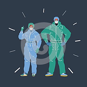 Vector illustration of Epidemic disease concept. Doctors in protective suit Pathogen respiratory coronavirus concept