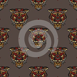 Colored Seamless Tiger pattern. Vector illustration image