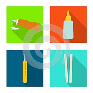 Vector illustration of equipment and stickies sign. Set of equipment and fixing stock vector illustration.