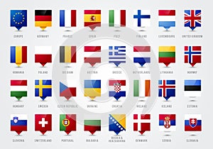 Vector Illustration European Countries Tooltip. Pointer With Flag Of Europe