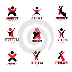 Vector illustration of excited abstract man with arms reaching u