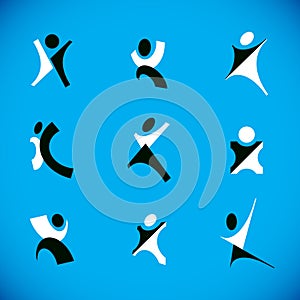 Vector illustration of excited abstract man with arms reaching u