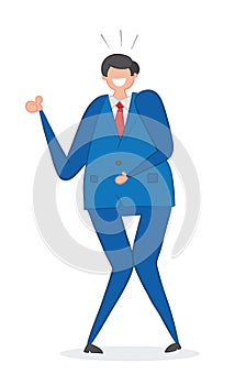 Vector illustration excited businessman giving thumbs up. Hand drawn