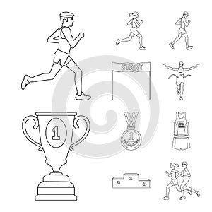 Vector illustration of exercise and sprinter  sign. Set of exercise and marathon vector icon for stock.