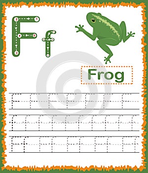 Vector illustration of exercises with cartoon vocabulary for kids. Colorful letter F Uppercase and Lowercase