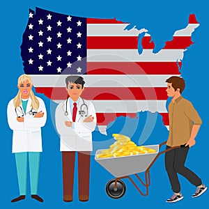 Expensive healthcare, medical reform, vector illustration