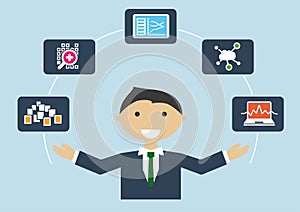 Vector Illustration of IT expert with job profile of a big data scientist or data analyst