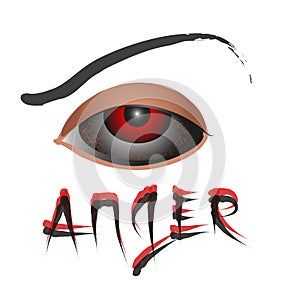 vector illustration of the eye. an angry, angry look. hatred is fear of danger.isolated on a white background. photo