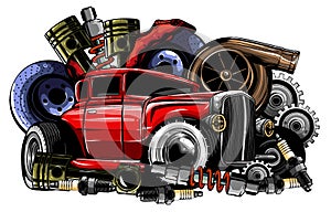 Vector illustration of Car Spares Frame and parts