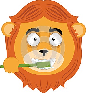 vector head lion cartoon brushing teeth toothbrush