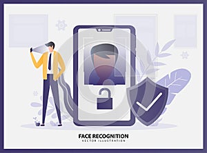 Vector illustration of a face recognition system concept