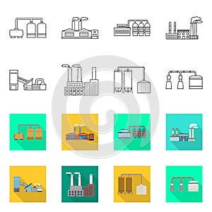 Vector illustration of factory and industry icon. Collection of factory and construction stock symbol for web.