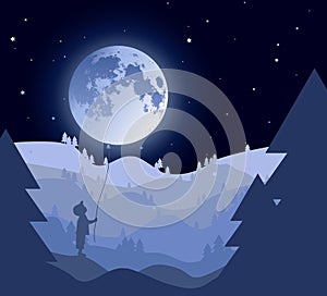 Vector illustration: Fairy tale landscape with little boy