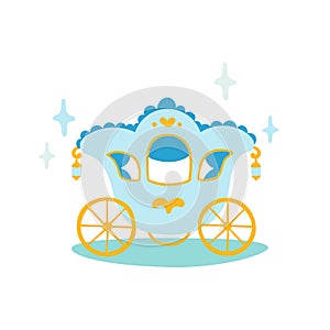 Vector illustration of fairytale carriage isolated on white. Chariot of princess in flat style