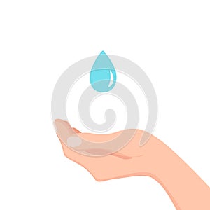 Vector illustration of falling drop of water in hand.