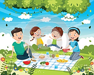 Vector Illustration Of Family Picnic